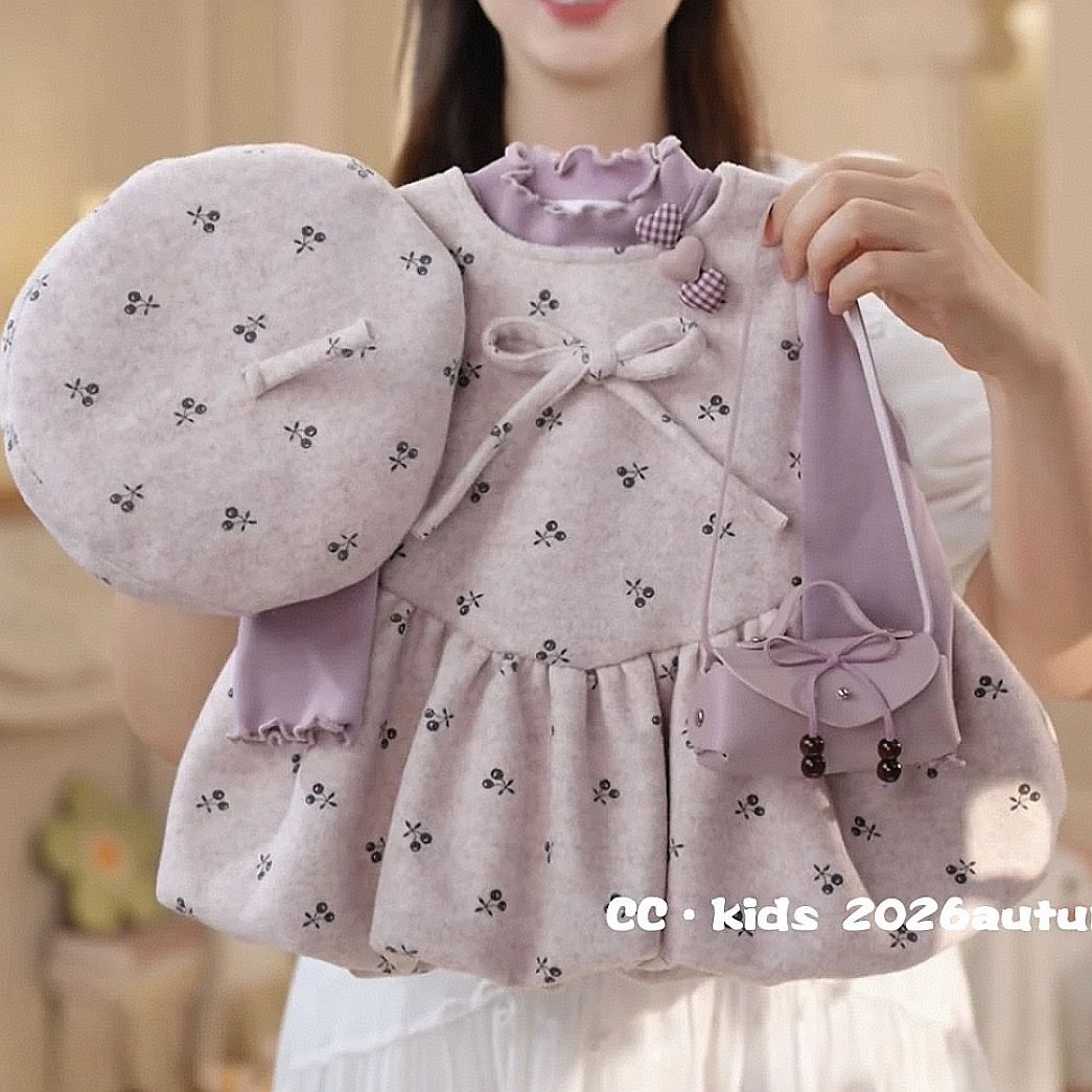 Undershirt Crew Neck - Childrens Wear Girls purple Dress Spring