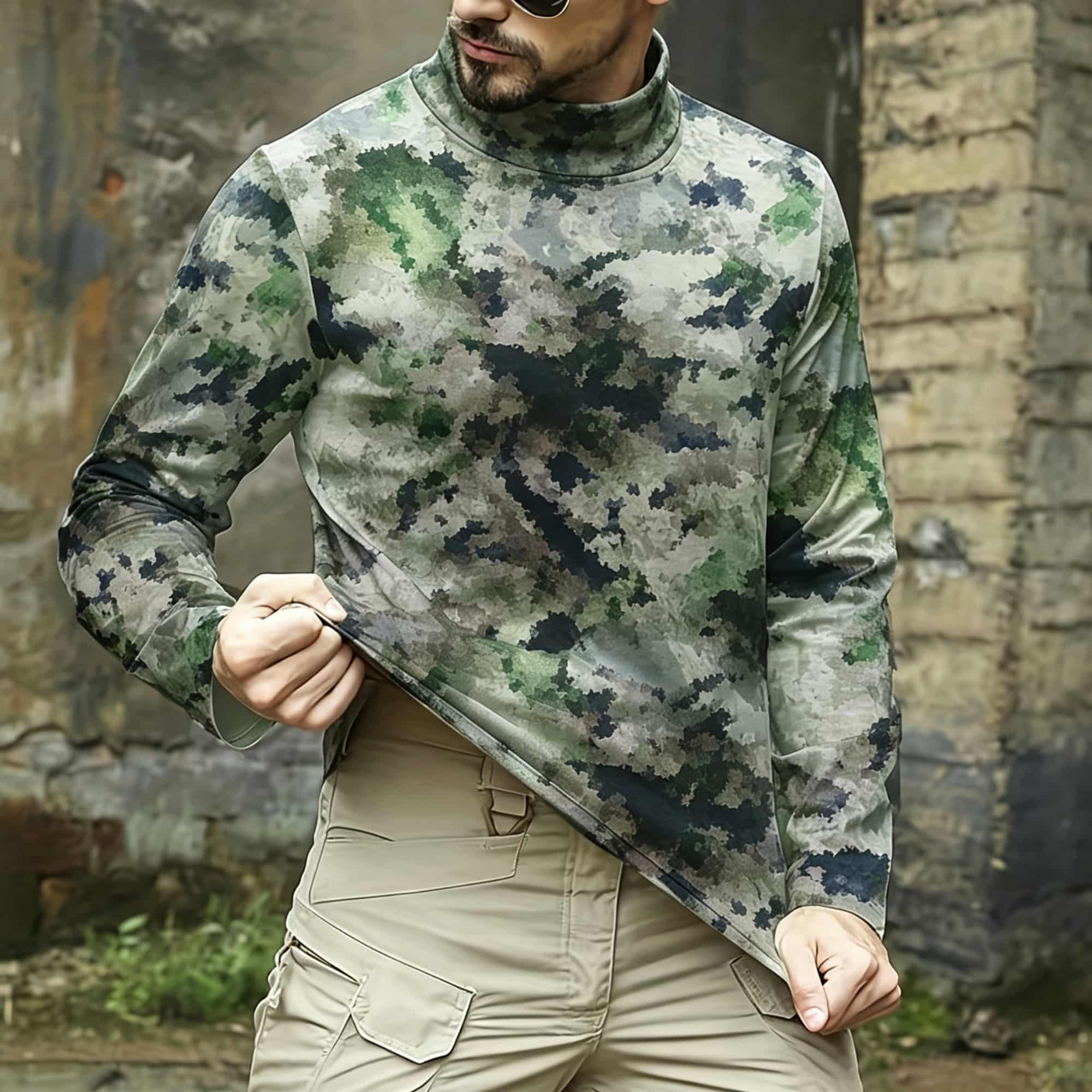 Men Tactical Camouflage Print  - Base Layer Top 评论和价格
