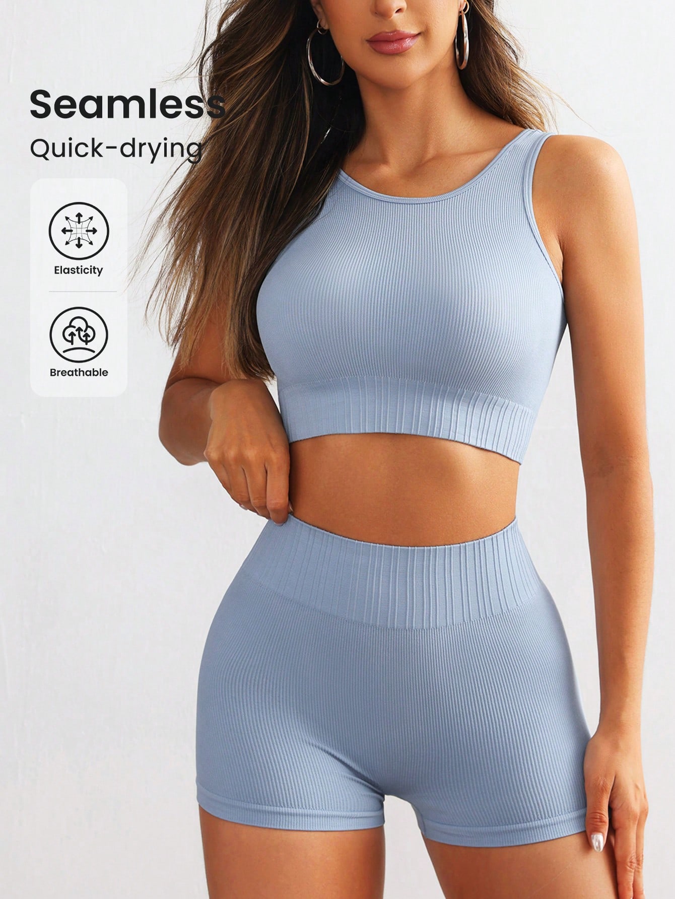 Women Seamless Ribbed Yoga Set - Tank Top Ribbed 评论和价格